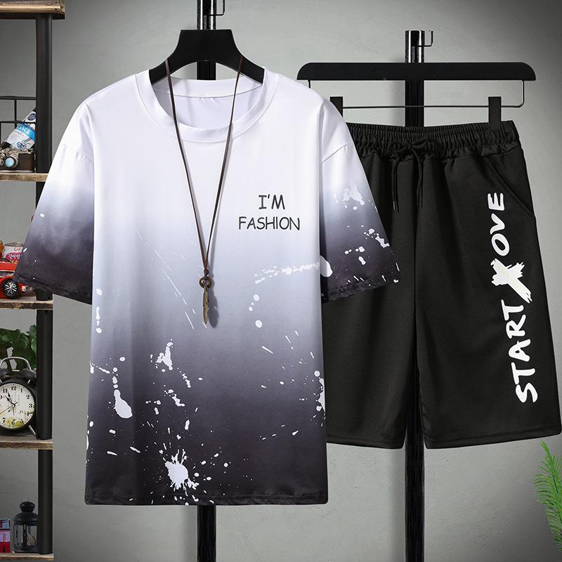 Hip Hop Summer Men's Tracksuit 2 Piece Set Thin Soft Breathable Jogging Suit Male Short-Sleeved T-Shirt and Shorts Sets