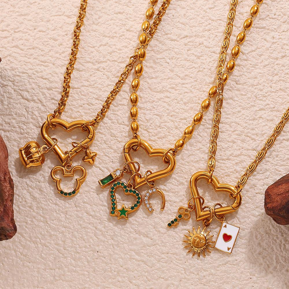 Stainless steel multi-element pendant DIY necklace heart-shaped pendant gold-plated oil drop pendant necklace