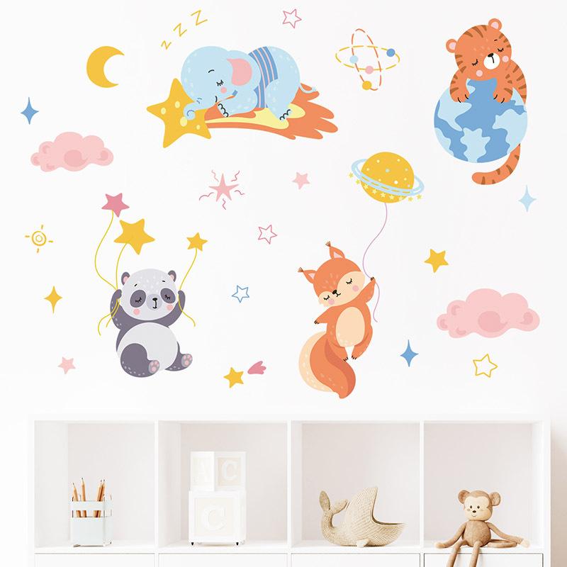Good Night Animal Star Cloud Self-adhesive Wall Sticker Cartoon Panda Elephant Children's Room Decoration Sticker