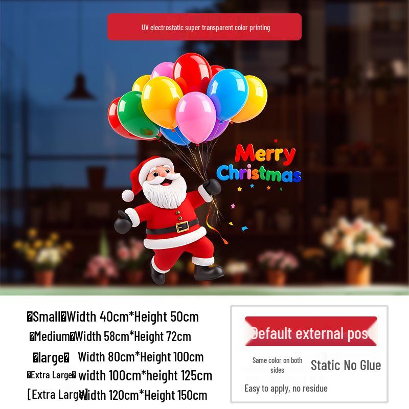 Christmas Wall Decals: Santa, Snowman & Balloons for Glass Doors & Windows