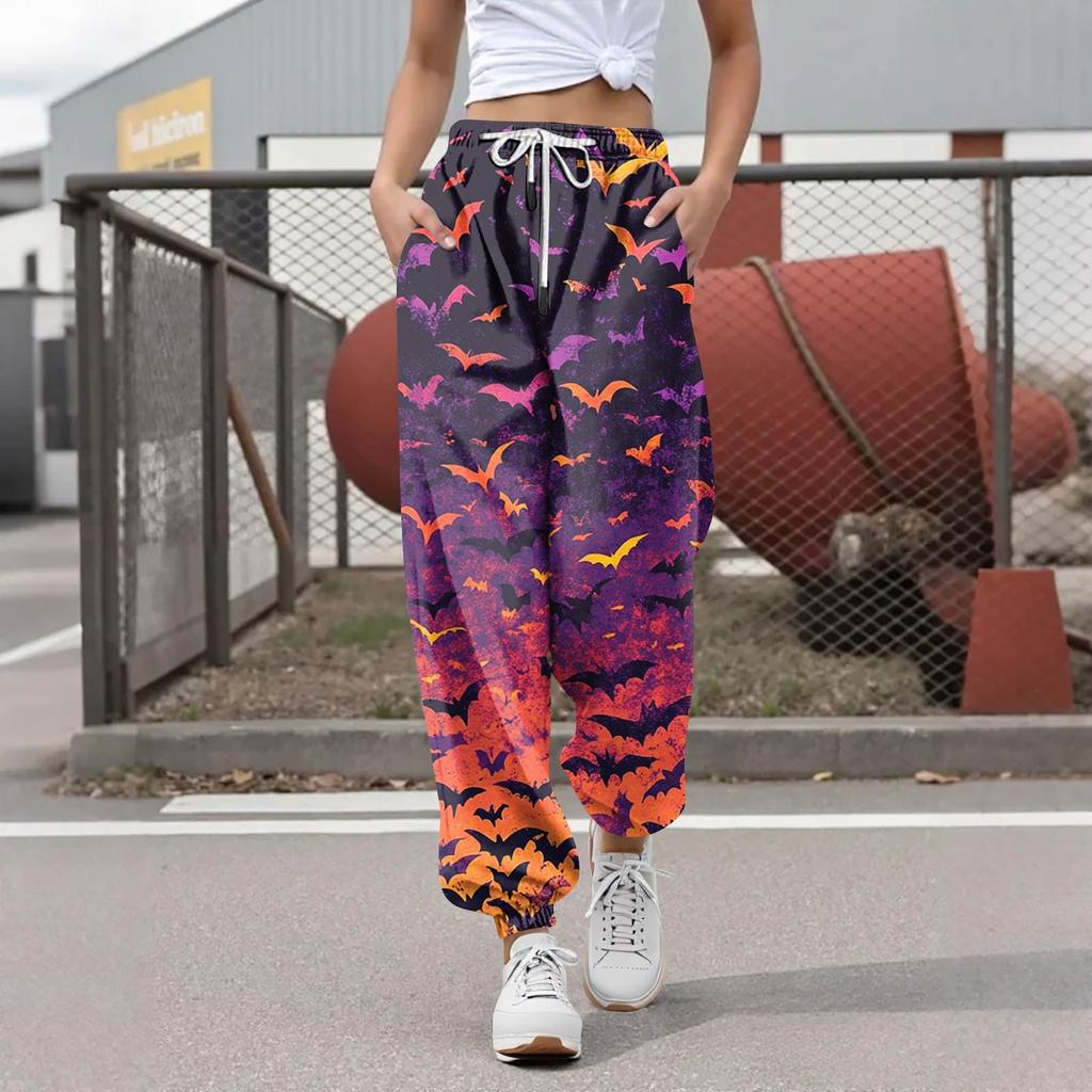 Women's Casual Fashion Halloween Printed Leisure Pants Sweatpants Trousers Drawstring Elastic Waist Drawstring Drawstring Pants