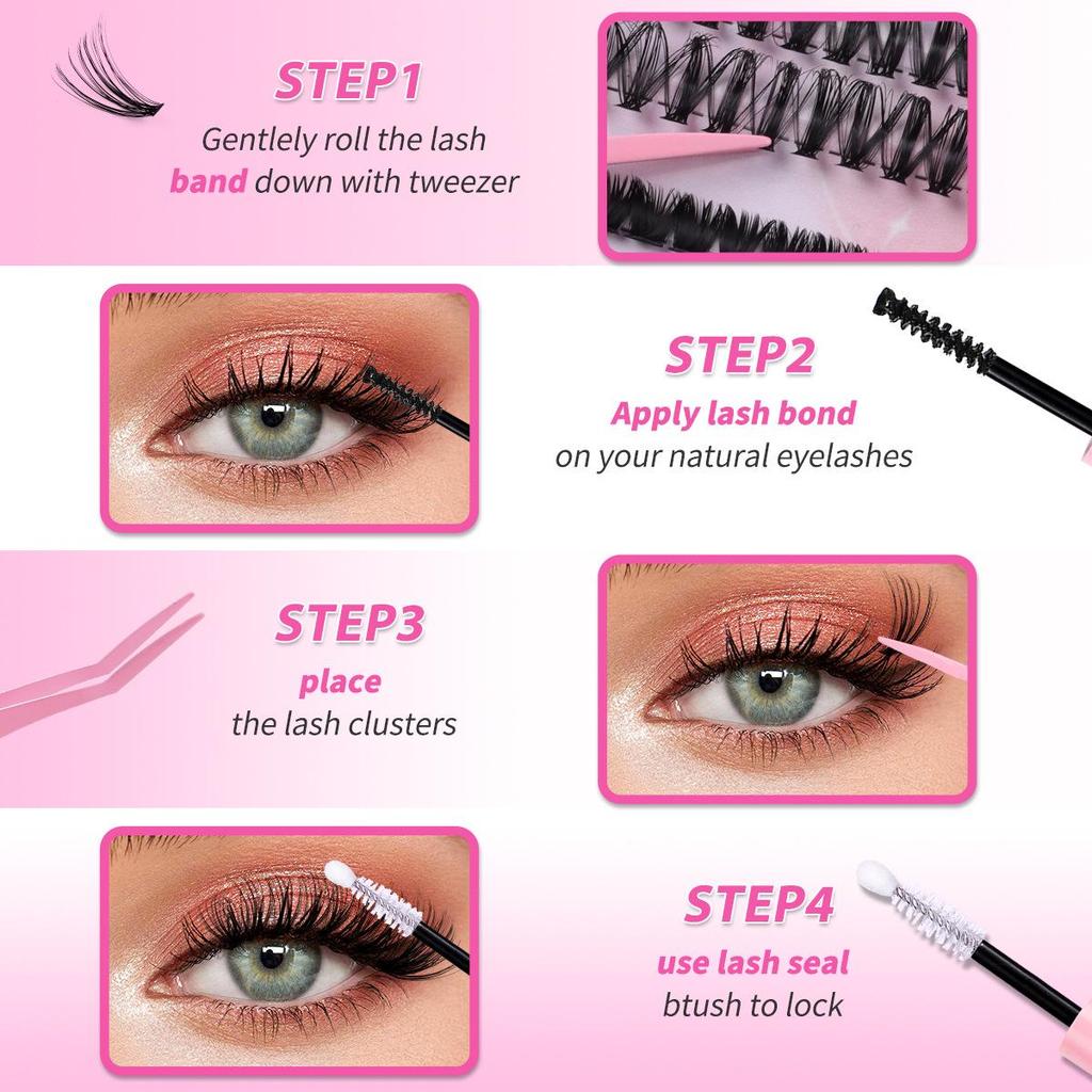 640 Cluster DIY Doll Lashes: 9-16mm Natural Dense D Curl Segmented False Eyelash Extension Set