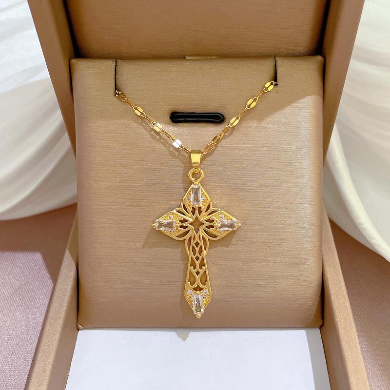 Titanium Steel Micro-Inlaid Gold Plated Women's Lucky Bead Necklace - Trendy Clavicle Chain Accessory