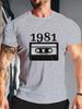 Unisex Summer Light Blue T Shirt Vintage 1981 Cassette Tape Graphic Tee Retro Music Streetwear Crew Neck Loose Daily Fashion Tops