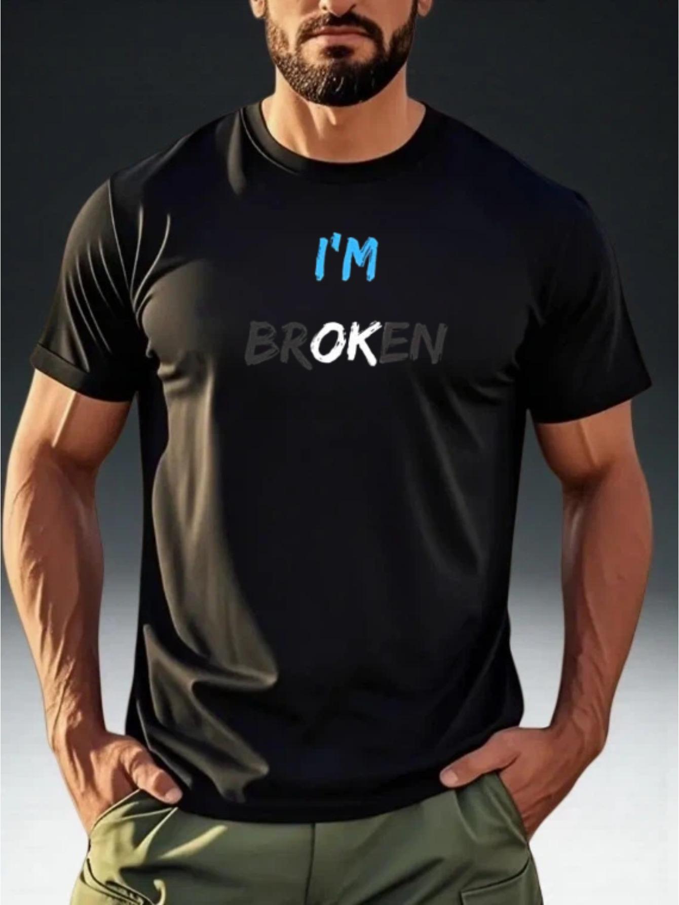 Men S Trendy Cool Attitude Style  I M OK (Hidden Broken)  Short-Sleeved T-Shirt XXXL