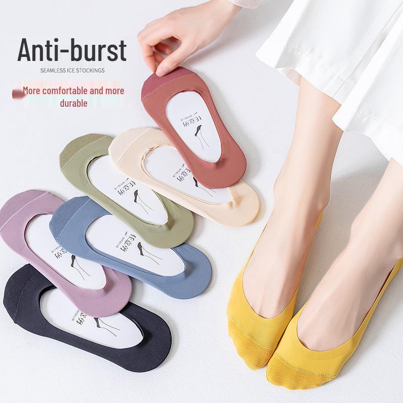 Women's Non-Slip Ice Silk Low-Cut Invisible Socks for High Heels - Summer Thin Boat Style