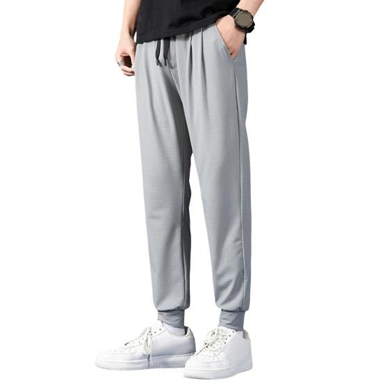 

Мужские спортивные штаны из ледяного шелка с эластичной завязкой на талии и карманами, спортивные штаны из дышащей сетки, тонкие брюки для фитнеса, уличная одежда XL серый