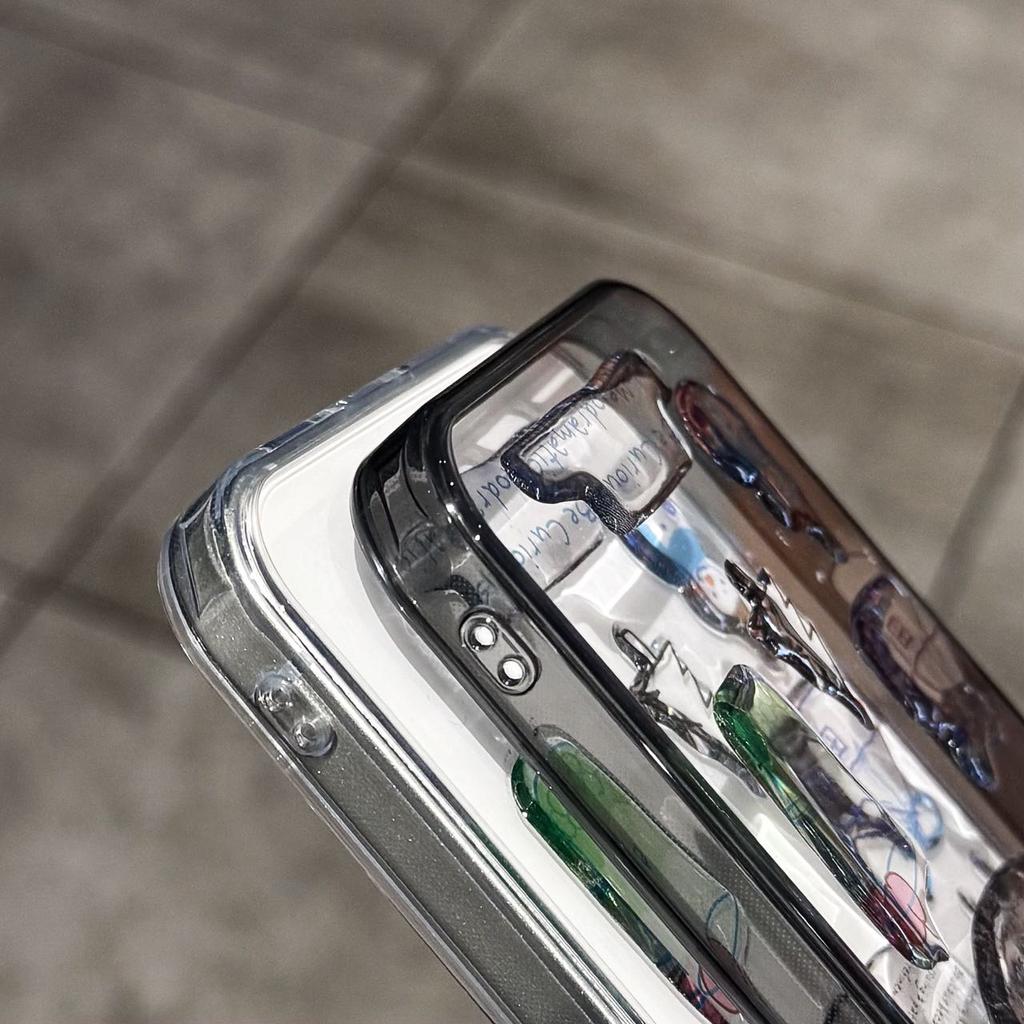 For iPhone 15 Pro Clear Phone Case TPU Back Cover with 3D Pattern Sticker