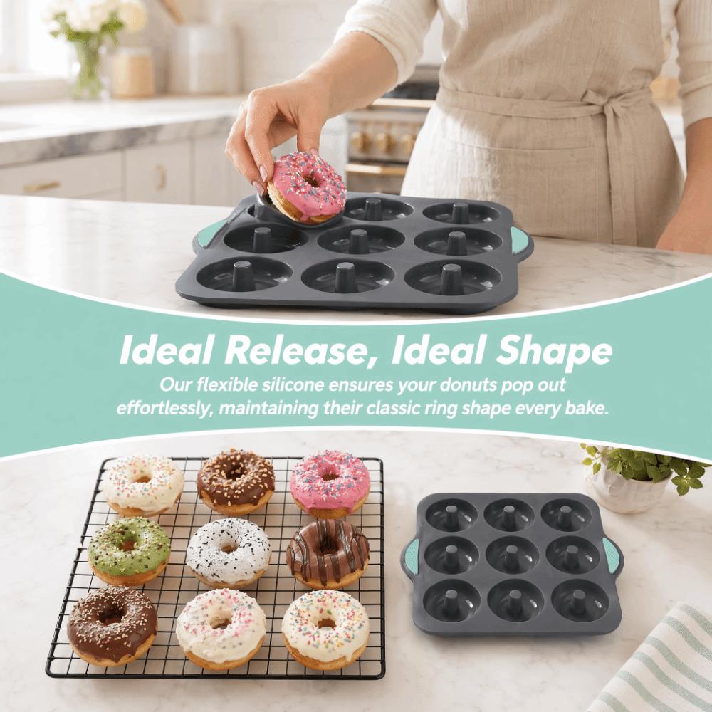 Food-Grade Silicone Silicone Donut Pan 9-Cavity Design Ring Cake Mold Cake Pan Home Baking серый
