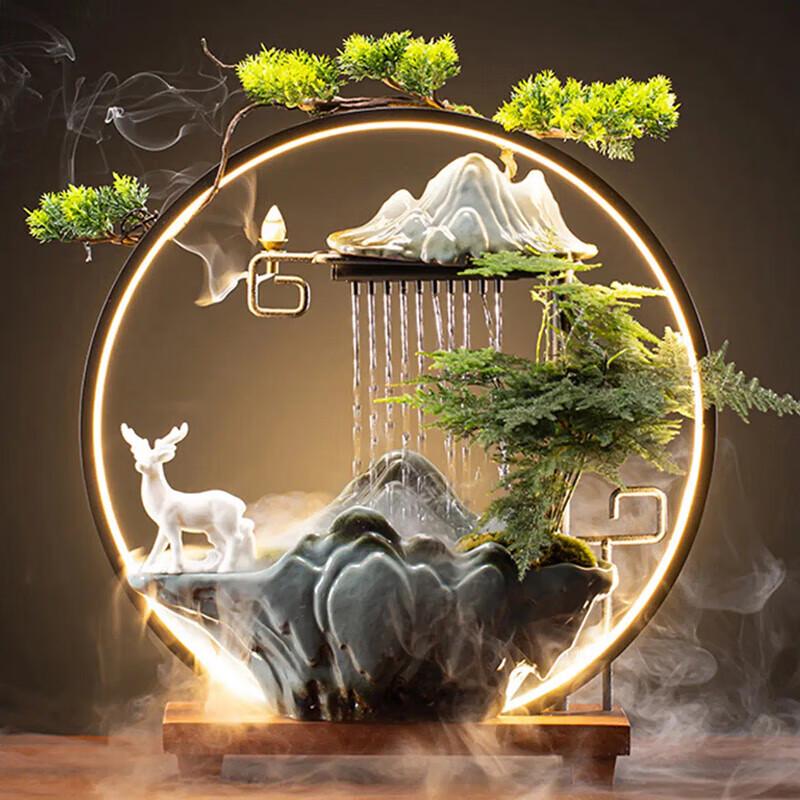 Ceramic Deer Ascending Flowing Water Fountain