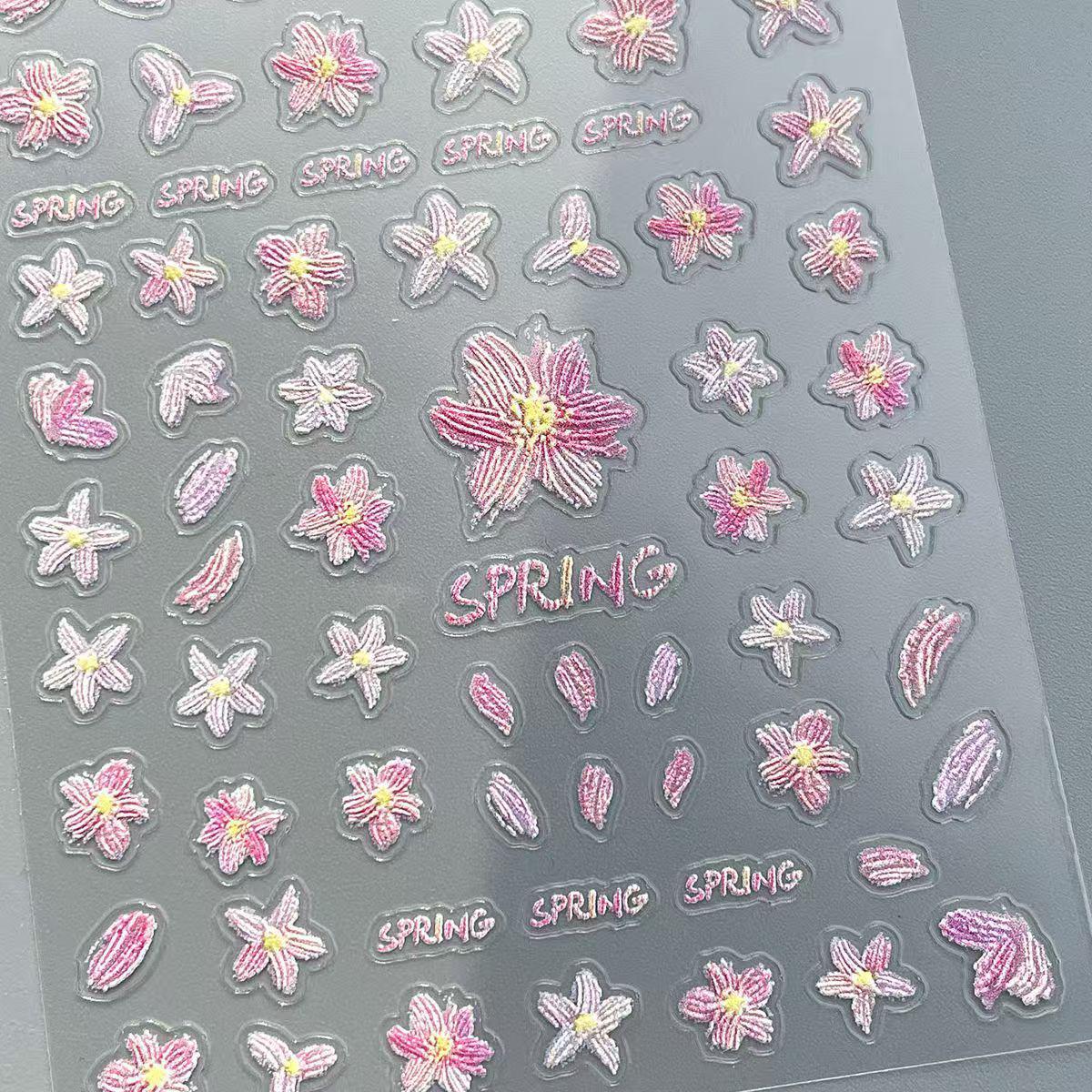Весенние свежие 3D тисненые наклейки для нейл-арта - Водонепроницаемые