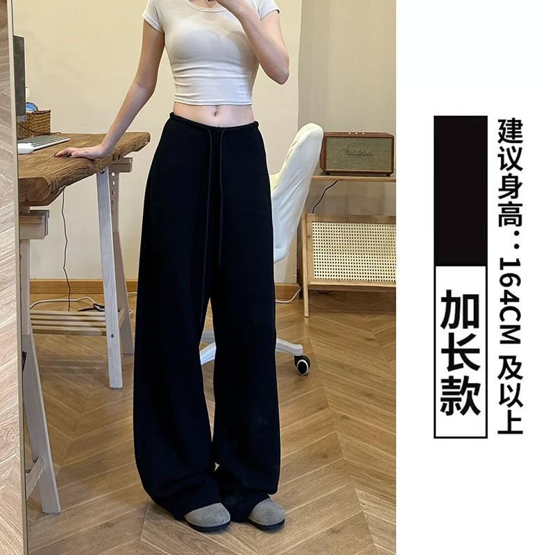 Women Fleece Lined Banana Wide Leg Casual Sports Pants 2026 Warm Straight Trousers