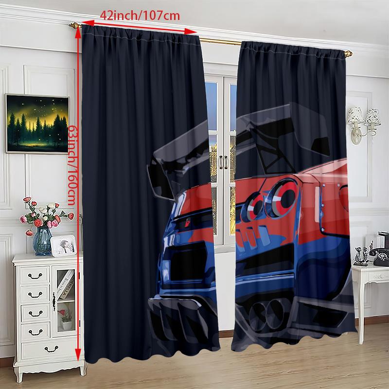 

2PCS- Graffiti GTR- Printed curtain - Polyester material - suitable for bedrooms, living rooms, study rooms, private Spaces 23Wx59L(60x150CM)x2