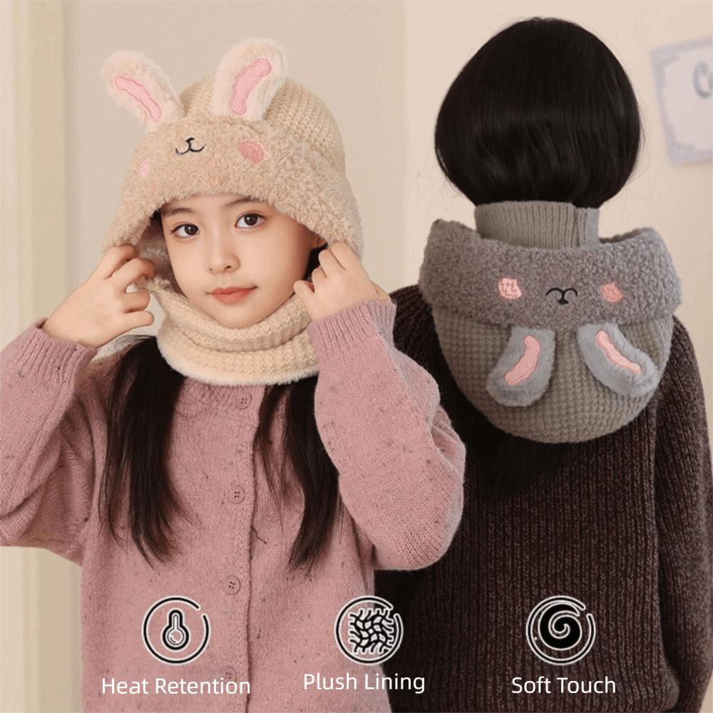 Knitted Beanie Rabbit Ear Winter Hat Plush Face Guard Neck Warmer Pullover Cap  Infant Cap
