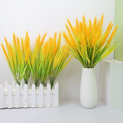 7 Forks Artificial Wheat Ears Rice Plant Bouquet Realistic Simulated Non Water Needed Easy To Care Indoor/Outdoor Decor