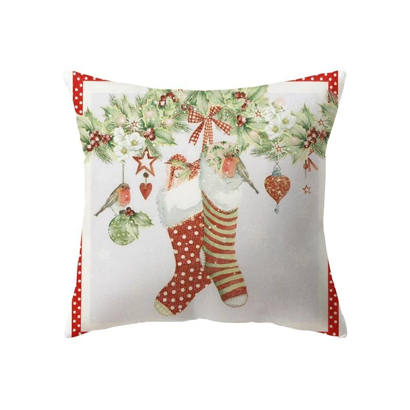 Merry Christmas Santa Print Pattern Cushion Cover Home Living Room Sofa Decorative Square Pillow Cover