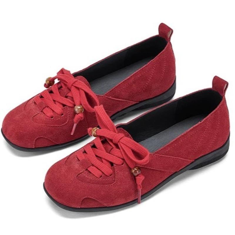 

Модные туфли-лодочки из коровьей замши на низком каблуке, женские, осенние, новые, с круглым носком, шнуровкой спереди, каблуком-рюмочкой, мягкой подошвой, нескользящие, низкие 40 вино красного