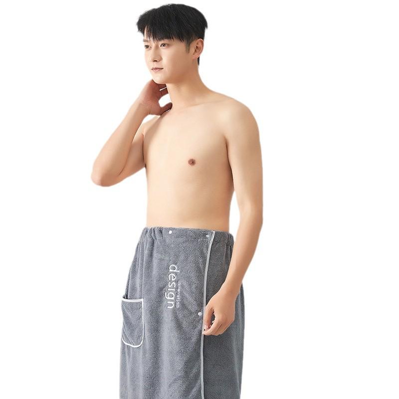 Men's Outdoor Wearable Coral Fleece Camping Bathrobe - Absorbent, Adjustable, and Comfortable for Home Use.