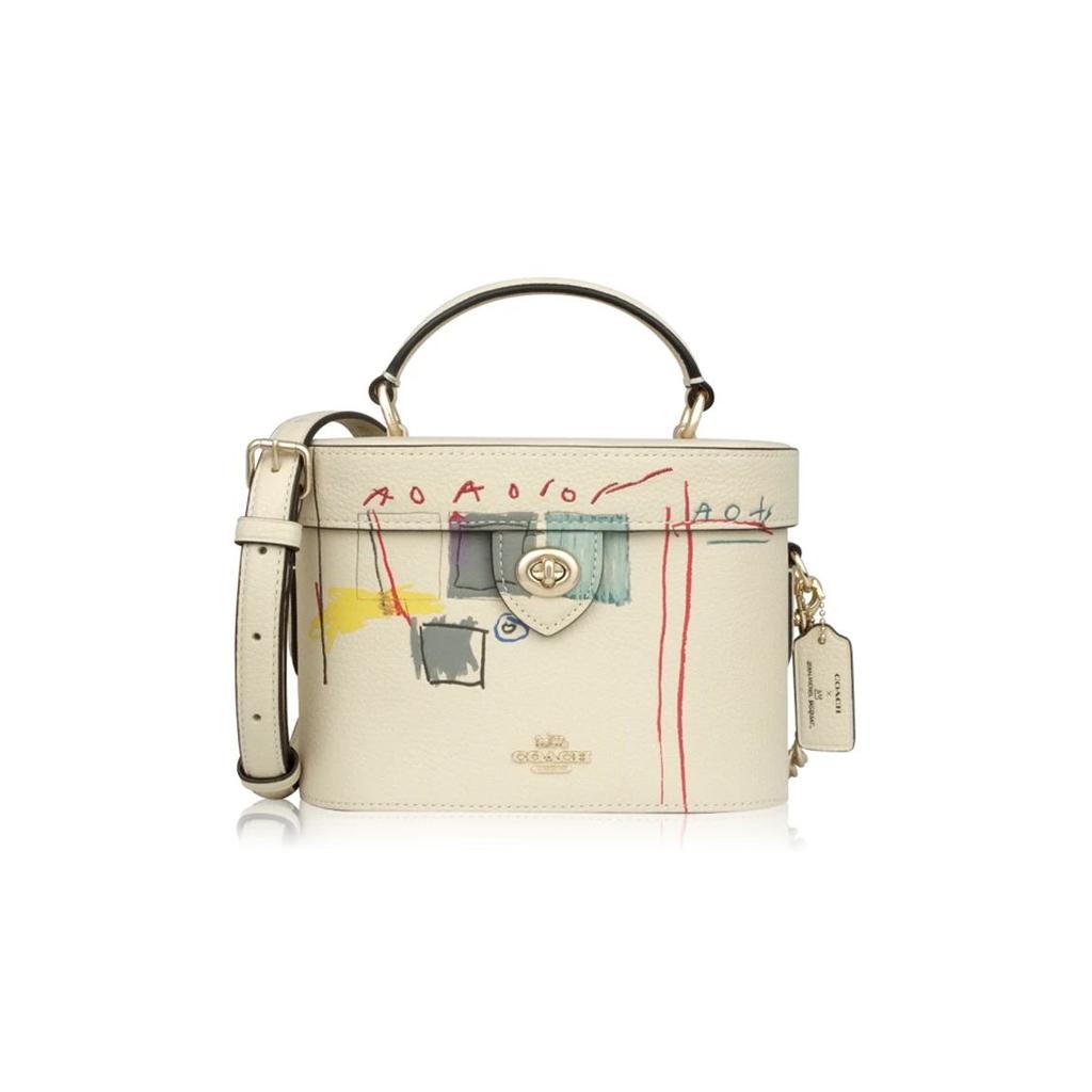 Coach Basquiat Collaboration Kay 20 Graffiti Print Leather Box Bag Women handbags Wheat C5655-IMOQY