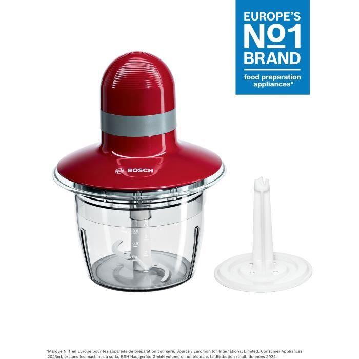 Hachoir BOSCH MMR08R2 - Rouge/Gris - 400W - Capacité 0,8L - Couteau inox - Batteur à blancs