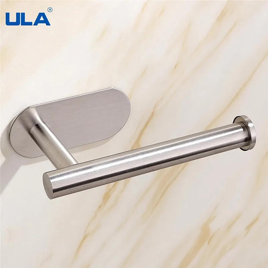 ULA Stainless Steel Toilet Roll Paper Holder Black Punch-Free Kitchen Tower Holder Self Adhesive Wall Mounted Tissue Towel Rack