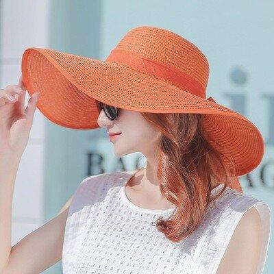 Cappello di paglia a tesa larga da donna estate protezione solare cappello a tesa larga da mare cappello da spiaggia con fiocco cappello da sole