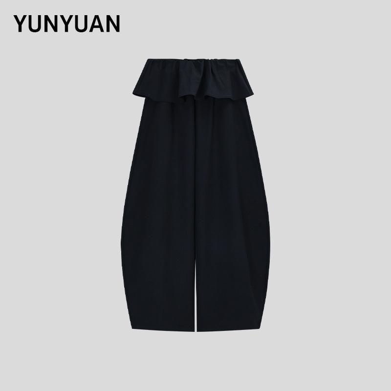 

Women s Korean-Style Ruffle Wide-Leg Pants - Slimming, Versatile, Casual for Spring/Summer 2026 Black - Regular