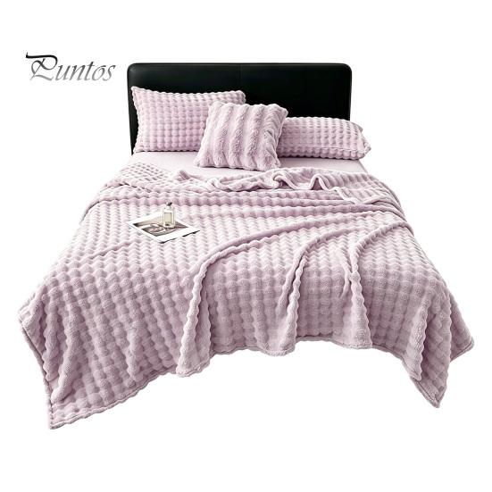 Comfortable Couch Throw Soft Plush Blanket, 3D Bubble Rabbit Fur Texture Thickened Thermal Throw, Double-Sided Milk Velvet Warm Blanket for