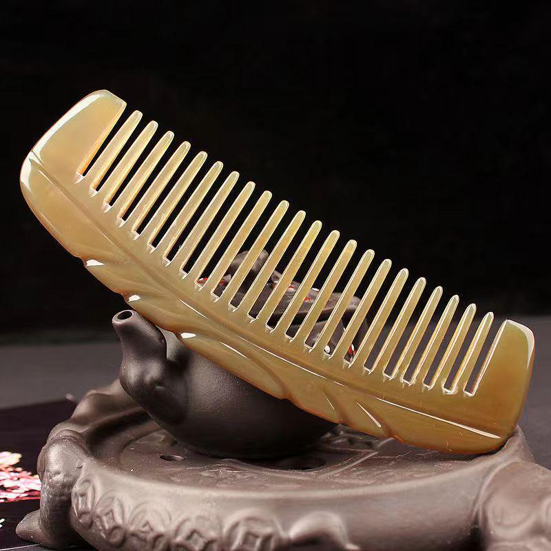 Hornkamm mit breiten Zähnen, Kopfmassage-Meridian, echter halbrunder Tragekamm mit Blumenmuster