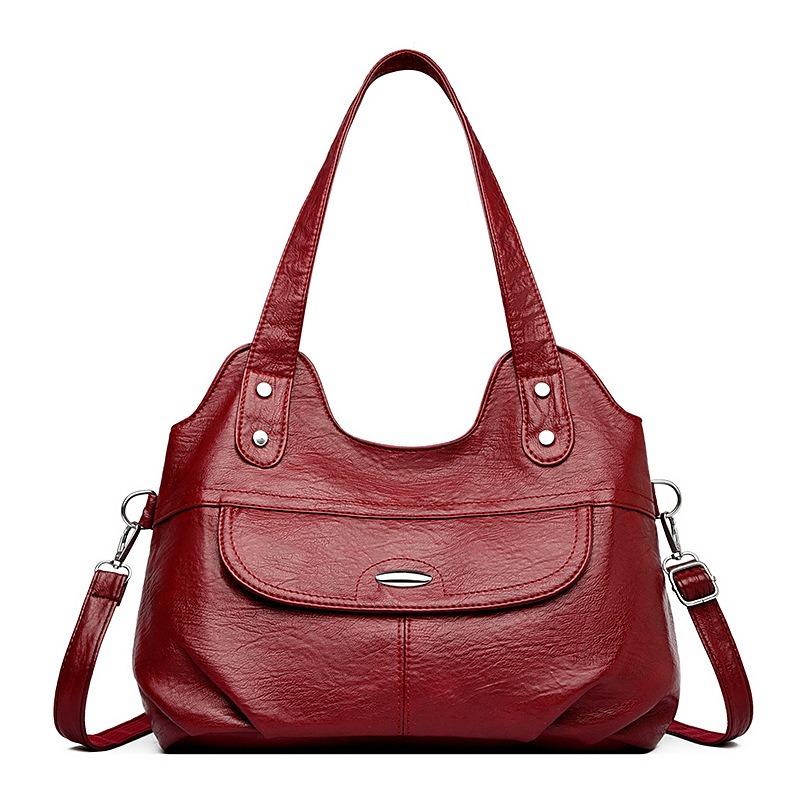 New women's medium mother bag large capacity washed leather fashion shoulder portable messenger bag casual women's bag