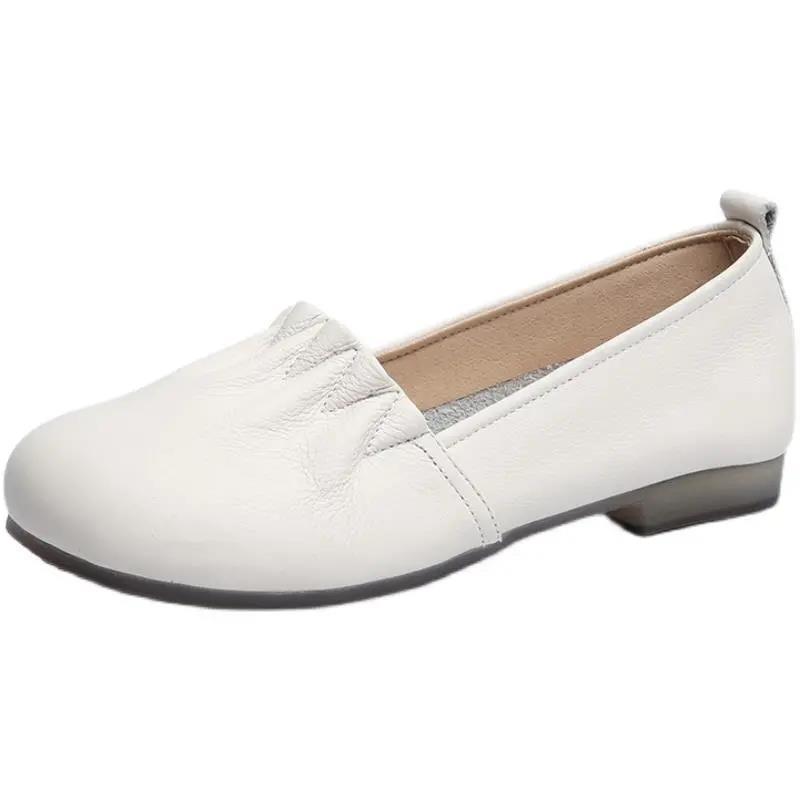 Fashion Women Flats Casual Loafers Autumn 2024 Shallow Mouth Shoes Fashion Slip On Ladies Leather Classic Round Toe Casual Walking Shoes
