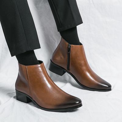 Men High Heels Chelsea Boots PU Solid Color Classic Simple Daily Business Commuting Casual Men Boots