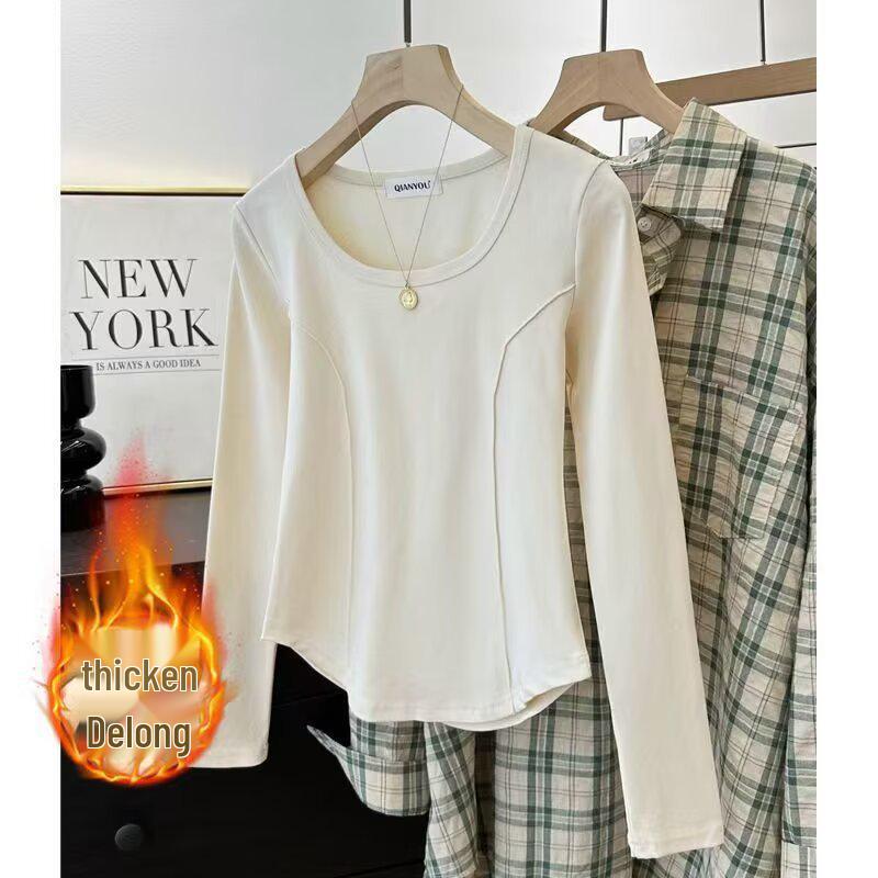 Chic Women's U-Neck Long-Sleeve Slim-Fit Top - Trendy, Flattering Base Layer for Spring/Autumn