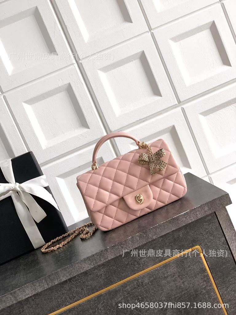 High-quality New Mini25K Bow  Style Sheepskin Diamond-grid Chain Bag Portable Single Shoulder Flip