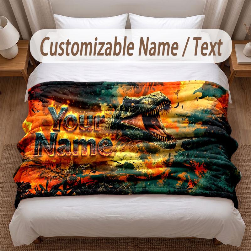 Coperta Morbida a Tema Dinosauri Personalizzata con Stampa Nome Testo Coperta Calda Decorazione Divano Casa Camera da Letto
