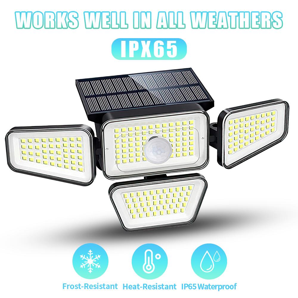 270 LED Solar Wall Light 4 Heads 3000LM 270° LED Street Light IP65 Waterproof Solar Panel Remote Control PIR Motion Sensor Lamp