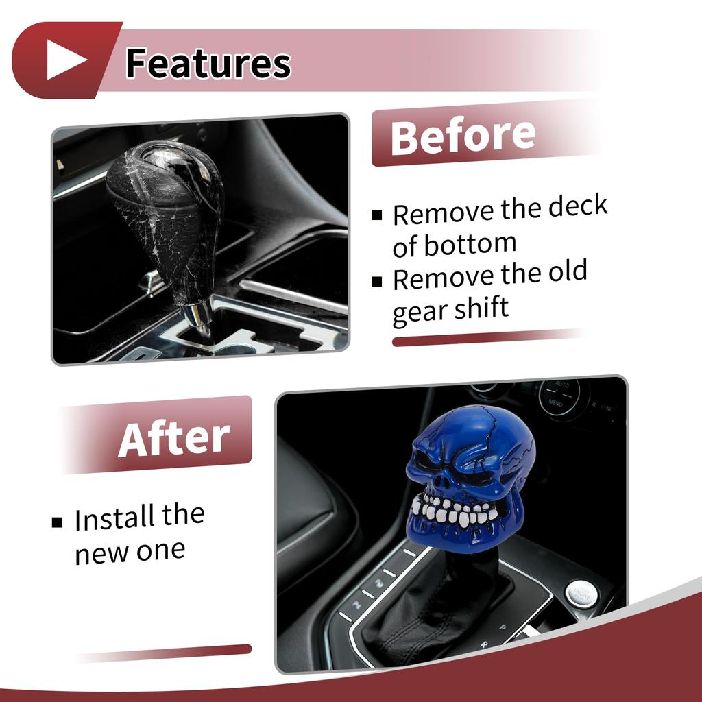 HEROFFIX 7cm Skull Shift Knob Universal Gear Shift Knob Resin Stick Shifter Lever Knob