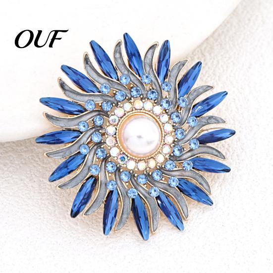 Parties Floral Pin Retro Rhinestone Sunflower Brooch Pin, Lapel with Faux Women Pearl, Metal Flower Badge for Women, Clothing Accessories Decorative