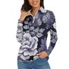 Women's Casual Fashion Retro Floral Print Long Sleeve Zipper Neck Top T-shirt