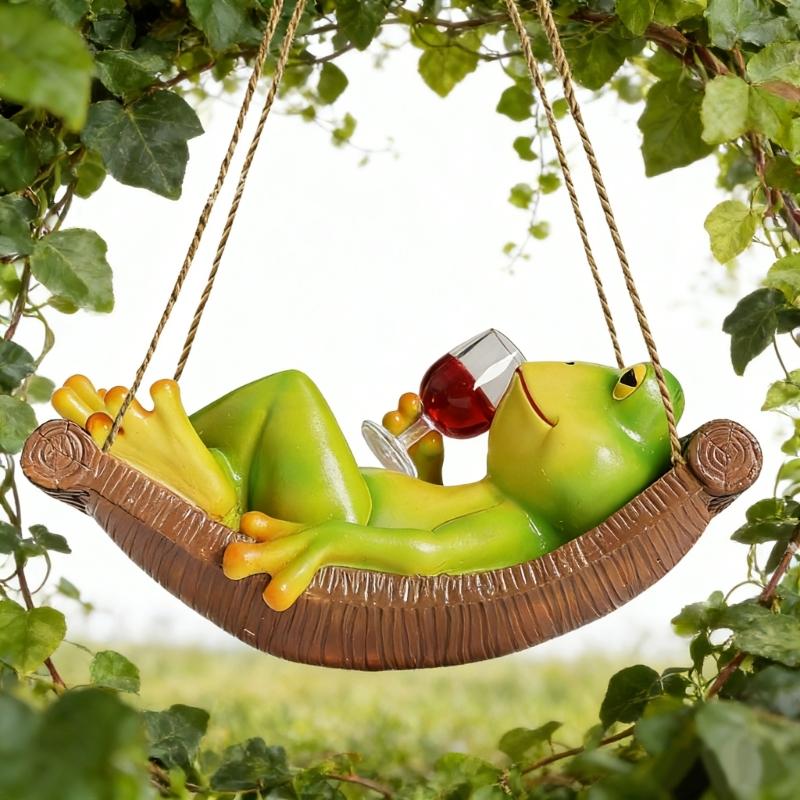 Resin Hanging Sleepings Frogs Figurines Swing Frogs Statue Garden Decors Landscape Decors Animal Figurines Sculptures