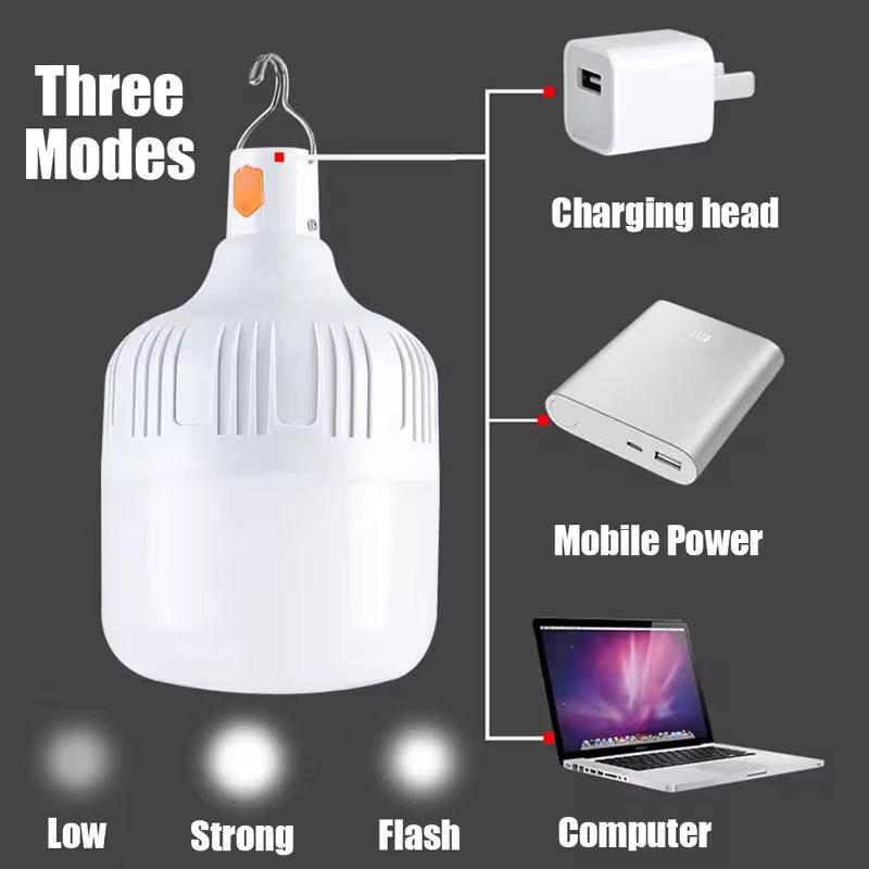 2PCS Outdoor Bulb Rechargeable Led Bulb Portable Hook Three-Level Brightness Durable Endurance Power Outage Emergency Bulb