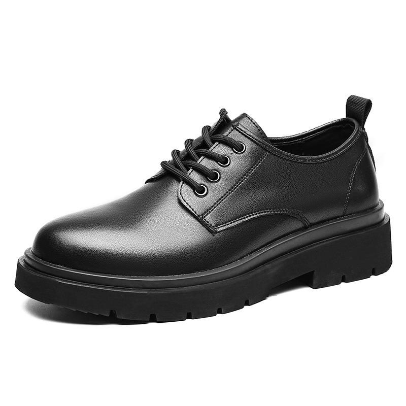 

Мужские туфли-оксфорды на среднем каблуке из спилковой кожи, британские мужские офисные туфли, мужские модельные туфли, формальные черные туфли на шнуровке 6 чёрный