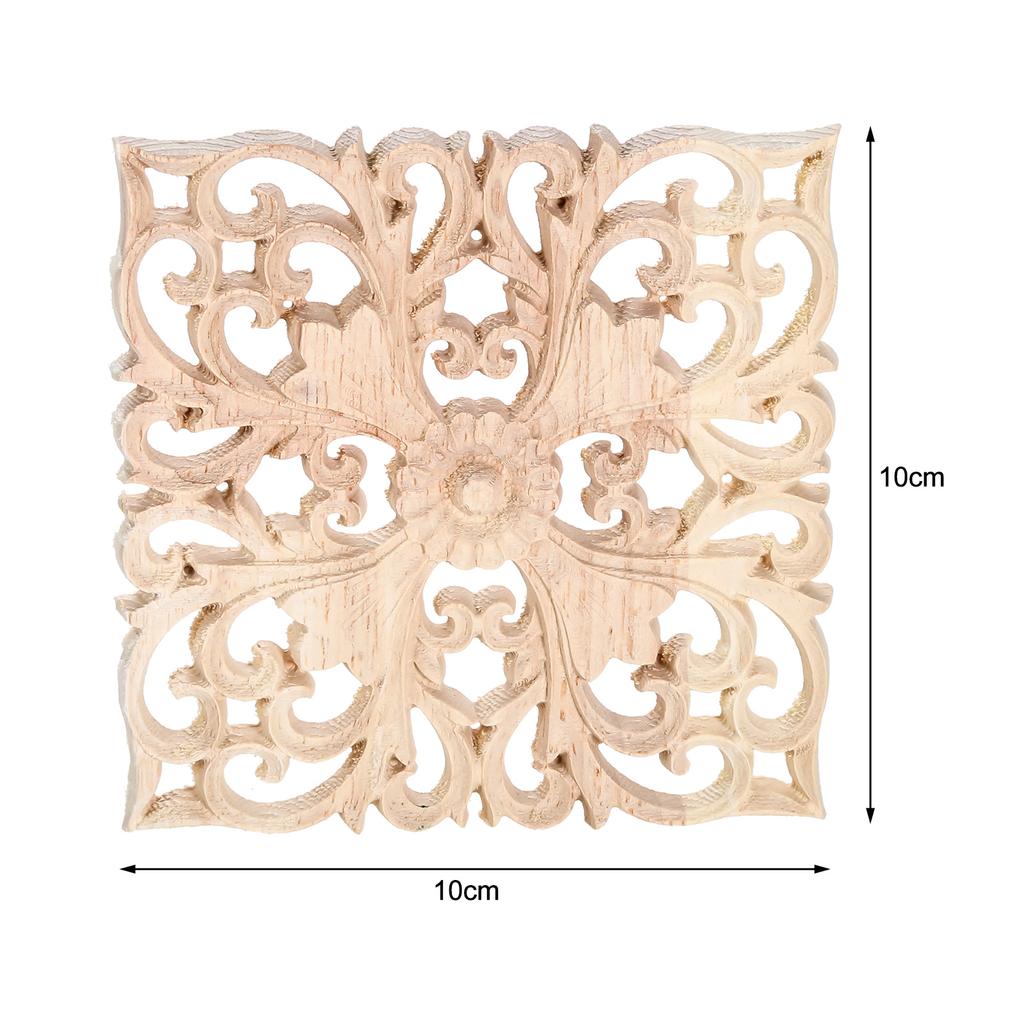 1pc Square Carved Unpainted Wood Ornamental Applique Mouldings Onlay Decal Hollow Flower Cabinet Furniture Decor