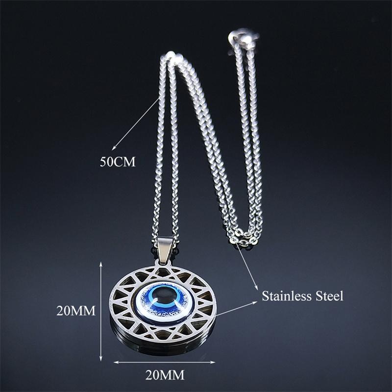 Fashion Turkish Blue Eye Pendant Necklace Stainless Steel Silver Color Blue Lucky Eyes Necklaces Gift Jewelry Collier N8023S01