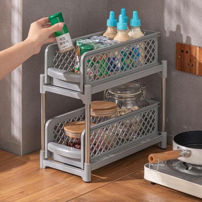 2 Tier Multifunctional Pull Out Cabinet Organizer Large Capacity Basket Slide Out Kitchen Cabinet Storage For Bathroom