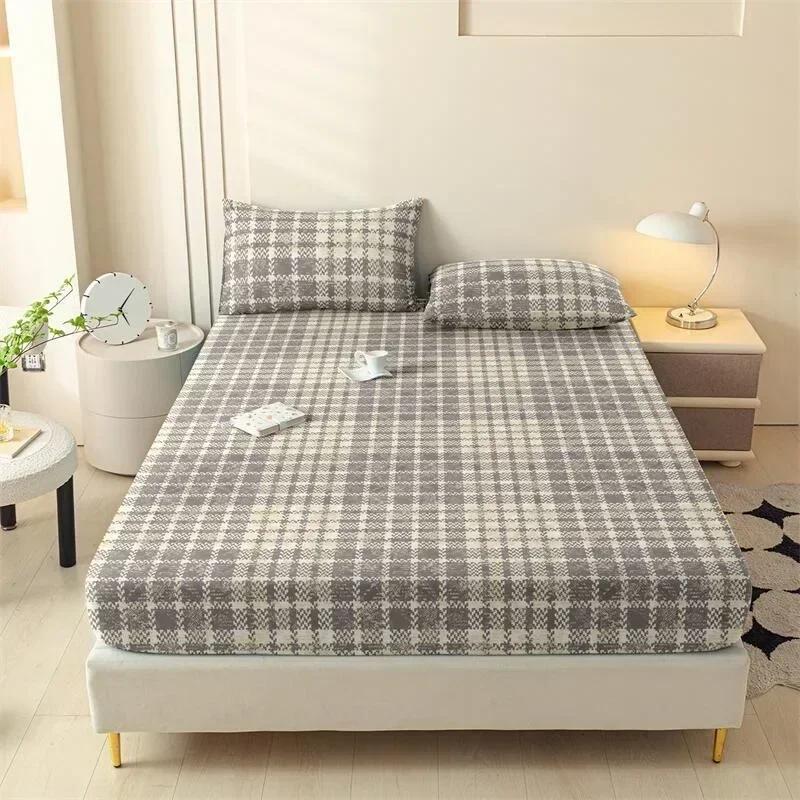 1PC Printed Fitsheet Single Double Twin Queen Size Mattress Cover with Elastic Band Bedsheet Soft Comfortable Fitted Sheet