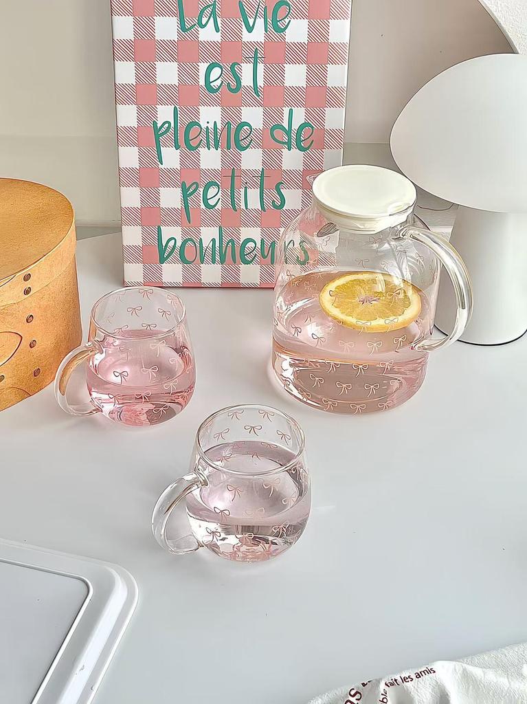 Sweet Bow Heat-Resistant Glass Tea Kettle and Cup Set - Large Capacity