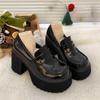 Super High Heels Loafers Women 2024 Spring Patent Leather Chunky Platform Pumps Woman Slip On Black Jk Uniform Shoes Mary Janes