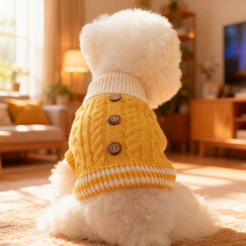 Puppy Twist Button Sweater Autumn Winter Warm Comfortable Pullover for Small Dogs High Neck Thick Yellow Blue Pet Dog Clothes