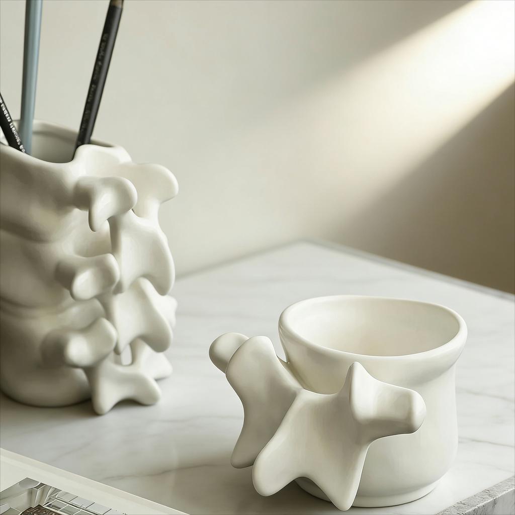 Simple Spine Skeleton Ceramic Mug Coffee Cup with Pen Holder Cute Desktop Decorative Ornaments Creative Gift for Friends